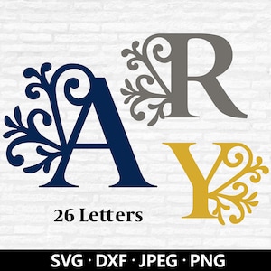 Flourish Letters svg, Monogram Swirl Letter PNG-bestand, Fancy Letters DXF, Flourish Capital alfabet gesneden bestanden digitale download