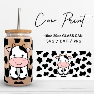 Libbey Glass 16oz | 20oz Cow Print Svg Files for Cricut, Cute Cow Svg, Animal Print Svg, Baby cow Digital Files For Cricut Silhouette