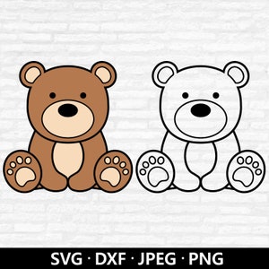 Ours mignon SVG, ours brun PNG. Chemise de shower de bébé, fichiers superposés ours animal mignon, ours contour dxf, animaux du zoo coupe fichiers téléchargement numérique