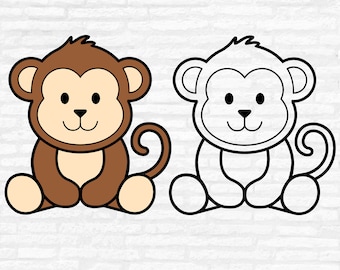 Monkey Clipart, Jungle Animal Layered SVG PNG DXF Cut Files (Digital Download)