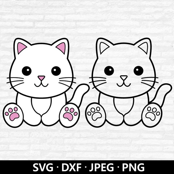 Cat SVG, Cute cat cut file, Kitty SVG, Kitten Svg, Baby cat cut file, Kawaii cat, Kitty vector, Cat Lover Svg, Cat Silhouette, Cat clipart