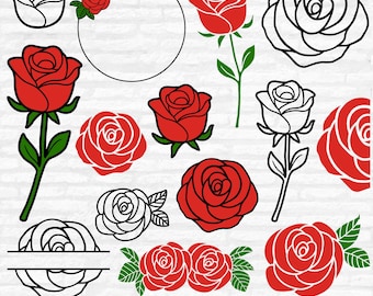 Rose SVG Bundle: Outline, Monogram, Clipart (Digital Download)
