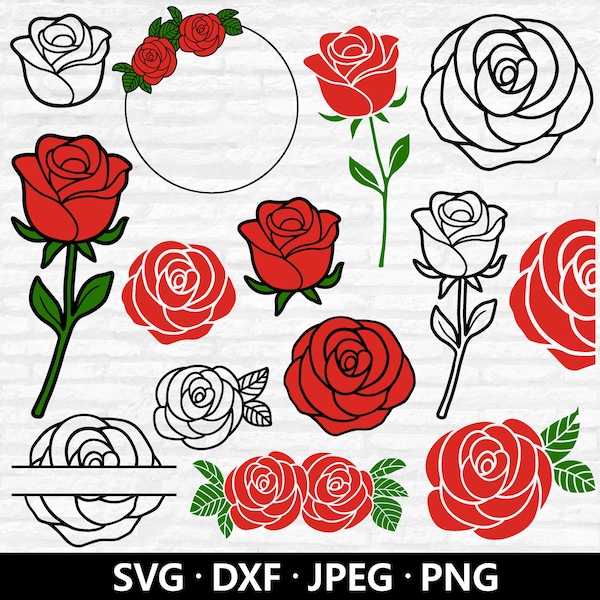 Rose SVG Bundle: Outline, Monogram, Clipart (Digital Download)