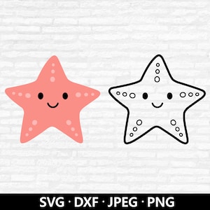 Cute Starfish SVG, Sea Animal Starfish Clipart, Baby Shower Shirt, Starfish Contour, Ocean Marine Beach Animal Cut Files Digital Download