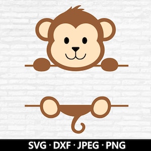 Affe Monogramm SVG, Split Monogramm SVG, Baby Affe SVG, niedlicher Affe Schnittdatei, Baby-Dusche-Shirt, Anpassen mit Namen SVG Digital Download