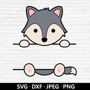 Wolf-Monogramm-Svg, niedlicher Wolf Clipart, Waldtiere Vektor, Baby-Dusche-Kinderzimmer-Tier PNG, Wolf Name Rahmen Schnittdateien digitaler Download