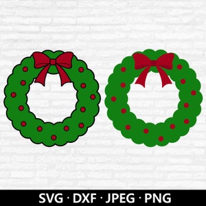 Couronne de Noël SVG, vecteur de guirlande de Noël, guirlande de Noël PNG, clipart décoration de Noël, ornements de porte hiver coupe fichiers téléchargement numérique