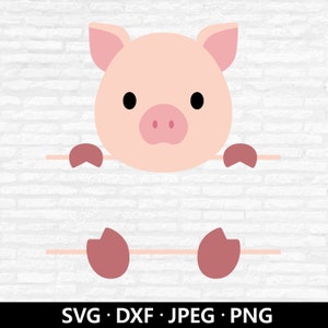 Monograma de cerdo SVG, archivos vectoriales de cerdo bebé, imágenes prediseñadas de etiqueta de nombre de cerdo, marco de monograma dividido Png, personalizar con nombre Cortar archivos Descarga digital