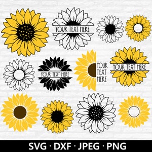 Sunflower SVG Bundle, Sunflower SVG, Flower Svg, Monogram Svg, Half Sunflower Svg, Cut File Cricut, Sunflower Clipart Png, Silhouette