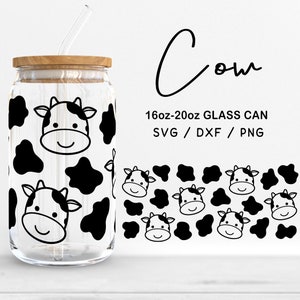 Glass 16oz | 20oz Cow Svg Files, Cow Face Clipart, Animal Print Glass Can Svg, Cute cow Pattern Glass Wrap Cut Files Digital Download