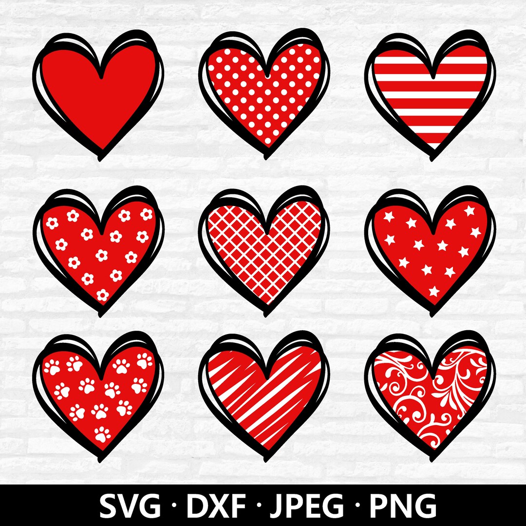 Hand-drawn Valentine's Day Hearts SVG Bundle: Layered Cut Files ...