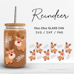 Glas 16 Unzen | 20 Unzen Rentier-Svg-Dateien, Weihnachten Can Glass Wrap, Urlaub SVG, Rentier-Schnittdatei, Winter-Hirsch-Druckglas digitaler Download
