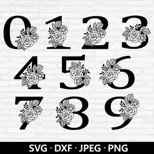 Rose bloemen nummers svg, bloemen nummer dxf-bestanden, Rose bloemen monogram nummer clipart, nummers monogram gesneden bestanden digitale download