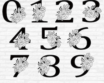 Rose Floral Numbers svg, Floral number svg files for silhouette, Flower Monogram Frame number, Monogram svg, Cut File for Cricut
