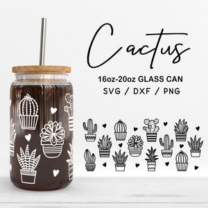 Verre 16 oz | Fichiers Svg cactus 20 oz, impression cactus Svg sur verre, clipart botanique, motif cactus en verre peut envelopper les fichiers coupés en téléchargement numérique