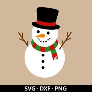 Bonhomme de neige SVG, vecteur de bonhomme de neige Noël avec chapeau, clipart Noël, fichier PNG hiver Noël vacances, bonhomme de neige coupe fichiers téléchargement numérique