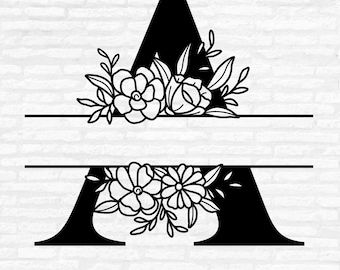 Floral Split Letter SVG: Flower Alphabet Monogram Vector, Cut files (Digital Download)