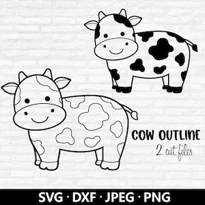 Cow Outline SVG, Baby Cow Vector, Cow DXF, Animal Coloring Page, Cartoon Cow Clipart, Farm animals SVG, Cow Cut files Digital Download