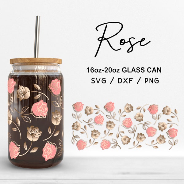 Libbey Glass 16oz | 20oz Rose Svg Files for Cricut, Rose Glass Wrap, Floral Clipart, Rose Print Svg Digital Files For Cricut Silhouette