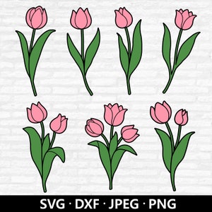 Tulip SVG Bundle, Tulips Vector, Spring Flower Dxf, Floral Tulip Clipart, Tulip Bouquet PNG, Tulip flower Cut files Digital Download