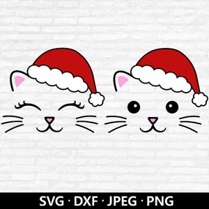 Katze Weihnachtsmütze SVG, Weihnachtskatze Vektor, Weihnachtsmütze Dxf, Weihnachten PNG, Katze mit Hut, Urlaub Winter Kind Shirt Schnittdateien Digitaler Download