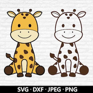 Bébé girafe SVG, Clipart girafe, animaux de la jungle Png, Dxf animal mignon, chemise animaux bébé enfants, girafe contour coupe fichiers téléchargement numérique