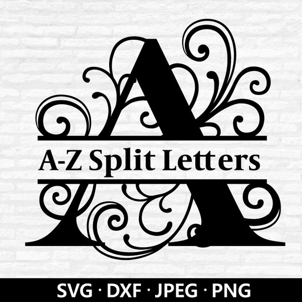 Split Monogram SVG, Split Alphabet Letters Svg, Alphabets with Swirls Monogram file for Cricut, 26 individual svg/dxf/jpeg/png files