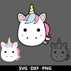 Cara de unicornio SVG, Vector de unicornio, Cabeza de unicornio, Lindo niño niña niños Unicornio Clipart, Baby Shower svg, Archivos de corte de unicornio Descarga digital