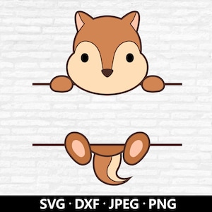 Monogramme écureuil SVG, Clipart écureuil mignon, vecteur d'animaux de la forêt, nom personnalisé svg, fichiers coupés monogramme animal en téléchargement numérique