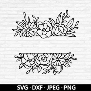 Bordure florale SVG, cadre floral Png, vecteur de bordure florale, monogramme floral dxf, clipart fleurs sauvages, fichiers coupe Floral téléchargement numérique