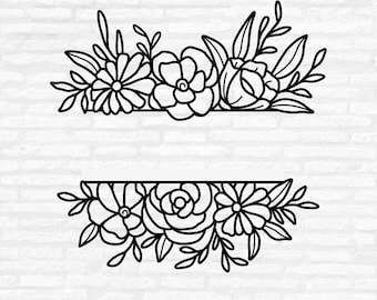 Floral Border SVG: Flower Frame Clipart, Monogram Cut Files (Digital Download)