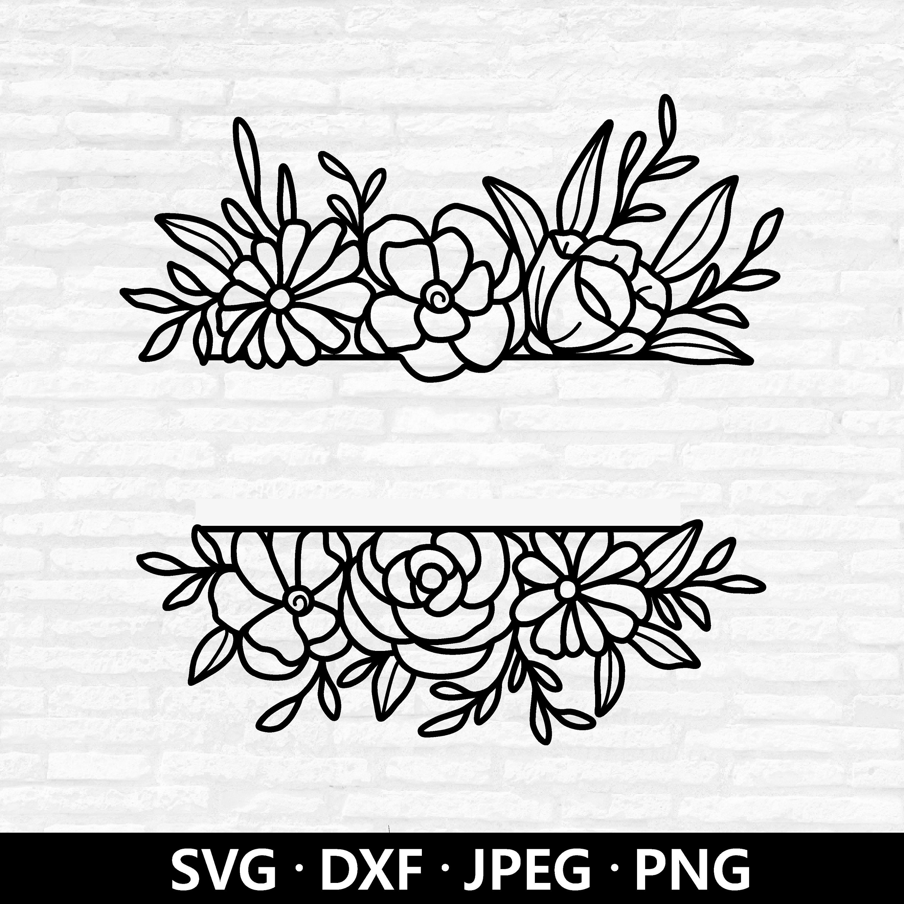 Floral Border SVG: Flower Frame Clipart, Monogram Cut Files (digital