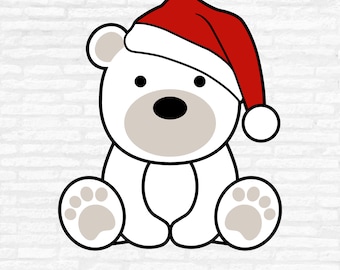 Christmas Polar Bear Santa Hat Clipart: SVG, PNG, DXF, Layered Cut File (Digital Download)