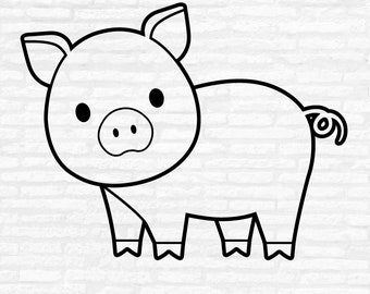 Silueta de cerdo en formato SVG, imágenes prediseñadas de animales de granja, archivo de corte para siluetas (descarga digital).