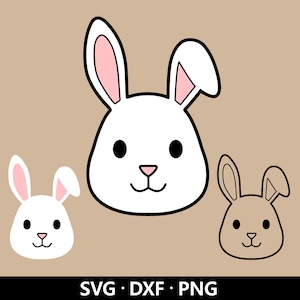 Hase Gesicht SVG, Osterhase Vektor, Ostern Png, Dxf, süßes Tier Gesicht Clipart, Hase Kopf, Hase Umriss Cut Dateien digitaler Download