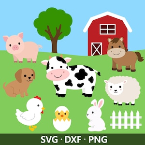 Farm Animals SVG, Cute Farm Clip Art, Barn SVG, Animal Bundle SVG, Cow Horse Dog Rabbit Sheep Pig Chicken Puppy Cut files Digital Download