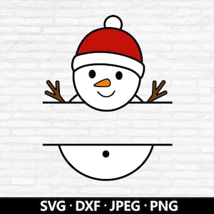 Schneemann Monogramm SVG, Weihnachtscliparts, niedlicher Schneemann SVG, Urlaub Name Rahmen SVG, Baby Kinder Weihnachten Split Monogramm Schnittdateien digitaler Download