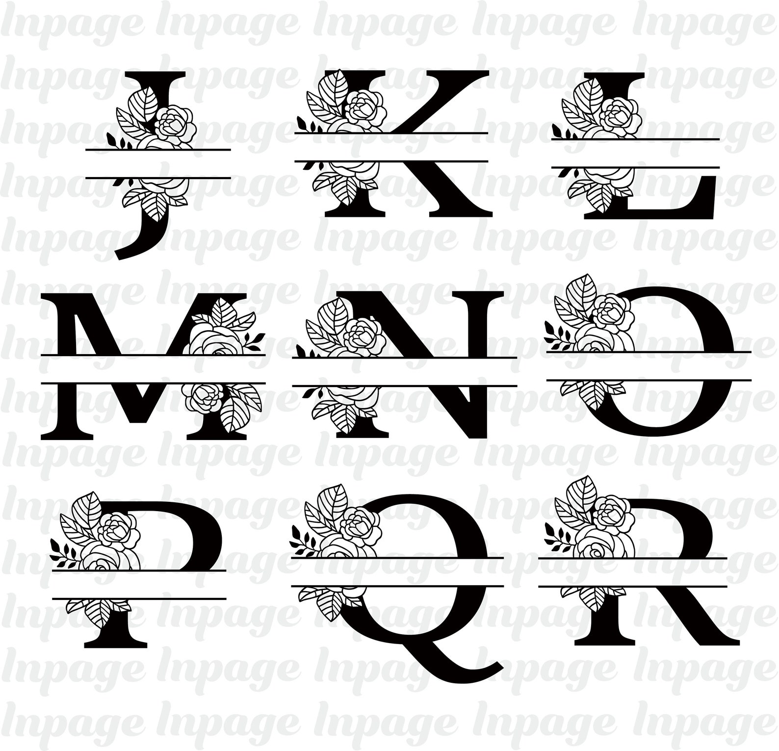 Rose Split Alphabet SVG: Floral Monogram Letters, Name Frame Cut File ...