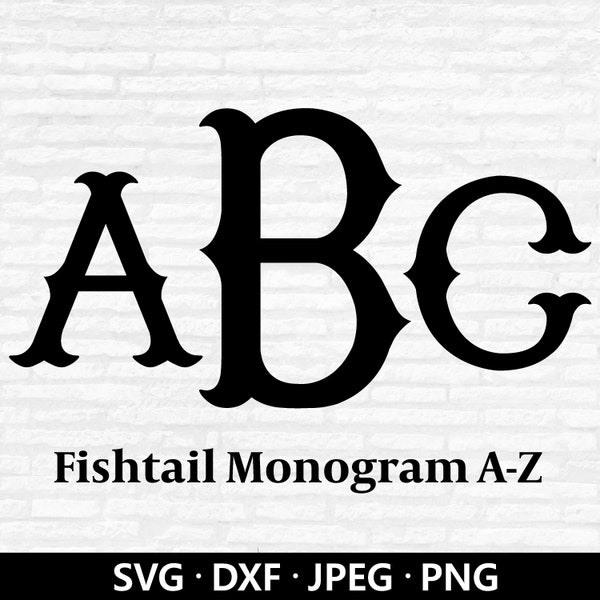 Fischschwanz-Monogramm SVG, Fischschwanz-Alphabet Buchstabe SVG, Monogramm-Alphabet SVG, Fischschwanz-Alphabet-Svg-Dateien für Silhouette, geschnittene Datei für Cricut