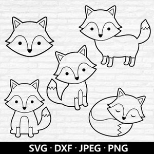 Fox overzicht SVG, Baby Fox SVG-bundel, bosdieren png, schattige Fox Svg, baby fox illustraties, kinderkamer dieren gesneden bestanden digitale download
