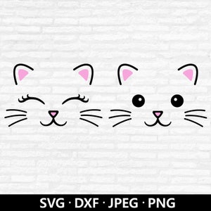 Kat gezicht SVG, kitten clipart, schattige kat wimpers, babyshower svg, kawaii verjaardag meisje shirt, schattig dier gezicht gesneden bestanden digitale download