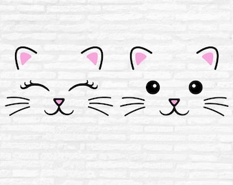 Clipart visage de chat kawaii, chaton SVG, anniversaire Design (téléchargement numérique)