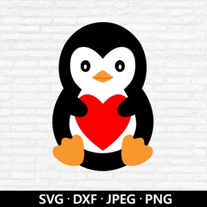 Pingouin de la Saint-Valentin SVG, vecteur de pingouin avec coeur, clipart pingouin, fichier de coupe Saint-Valentin, fichiers coupe animaux de la Saint-Valentin en téléchargement numérique