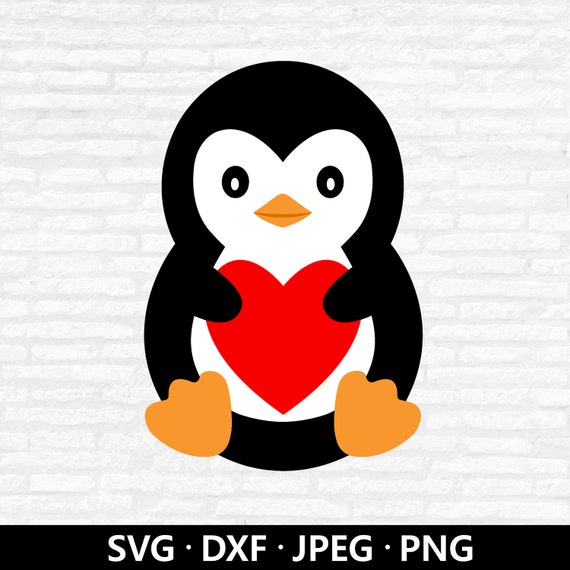 Valentine Penguin SVG, Penguin With Heart Vector, Penguin