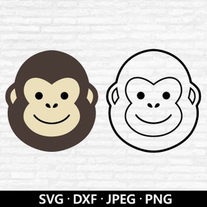 Gorilla Gesicht SVG, Gorilla Kopf Dxf, süßer Gorilla PNG, Gorilla Clipart, Gorilla Schneidedateien, Gorilla Umriss Dateien Digitaler Download