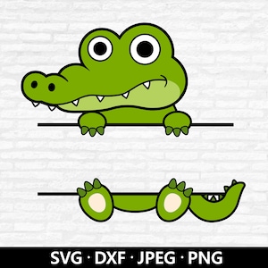 Alligator Monogramm SVG, niedliche Baby Krokodil SVG, Krokodil Clipart, Safari Tier PNG, Krokodil geschnitten Dateien digitaler Download