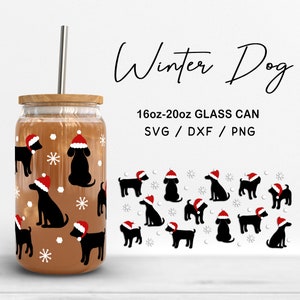 Glas 16 Unzen | 20 Unzen Winter Hund Svg-Dateien, Weihnachtscliparts, süßer Hund Muster zwar, Weihnachten Svg, Weihnachtsmütze Hund Glas geschnitten Dateien Digitaler Download
