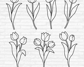 Tulip Outline SVG Bundle: Spring Flower Silhouette Cut Files (Digital Download)