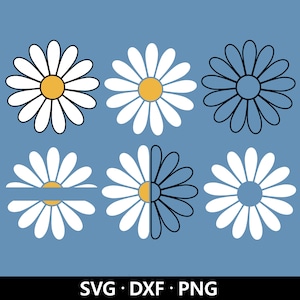 Marguerite SVG, Svg monogramme fractionné, vecteur de fleur, clipart décoration florale, demi-Daisy Svg, Svg de fleur de printemps, Daisy couper des fichiers en téléchargement numérique