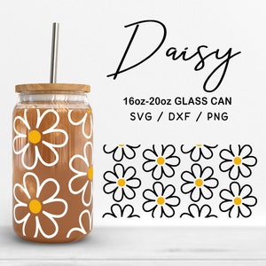 Arquivos SVG de vidro de 16 oz | 20 oz de margaridas, envoltório de vidro de margaridas, clipart floral, vidro com padrão de flores SVG, arquivos de corte de vidro com estampa de margaridas para download digital